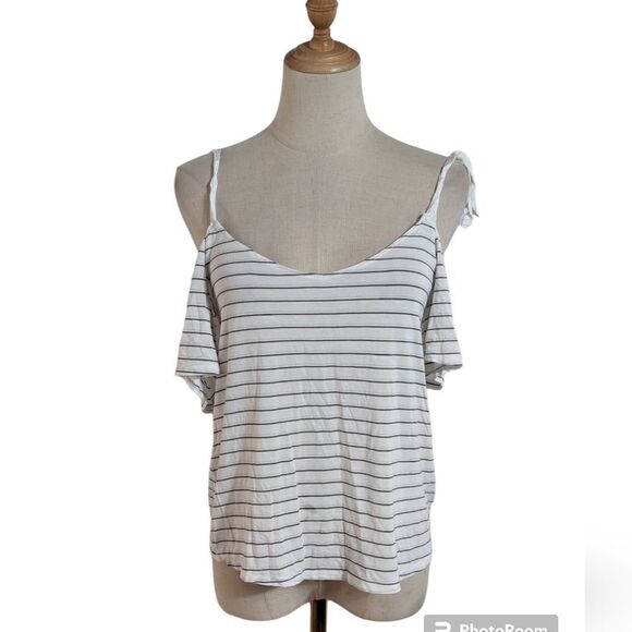 Garage White Striped Off Shoulder Tee Shirt - Picture 1 of 5